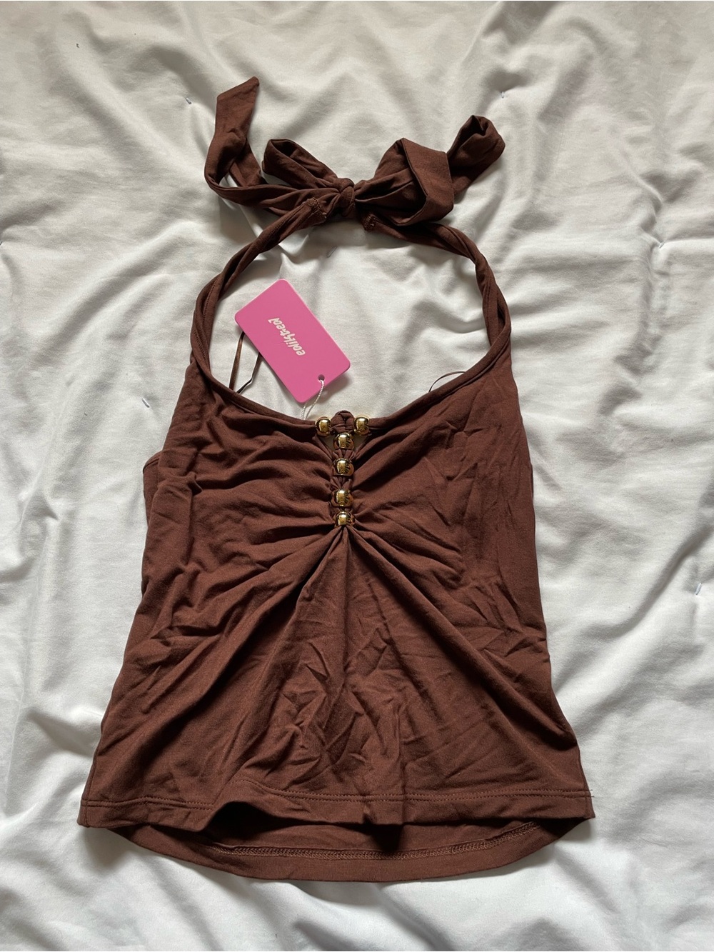 NEW WITH TAGS Edikted Chocolate Brown Ruched Front Tank Top - Picture 2 of 6